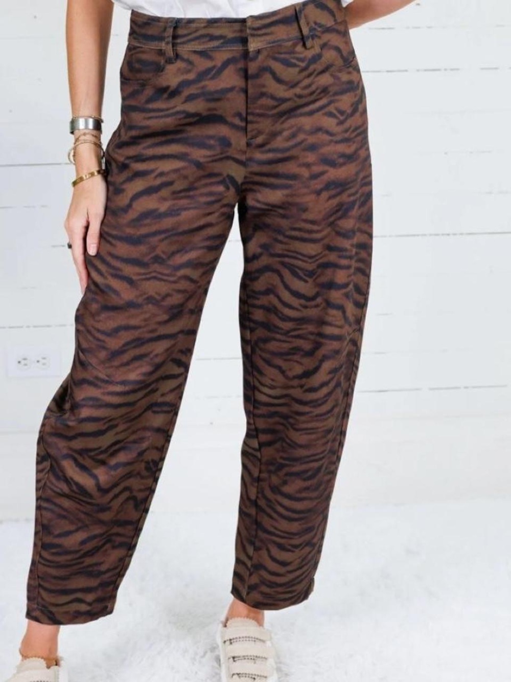 Zara Animal Print Barrel Leg Pants